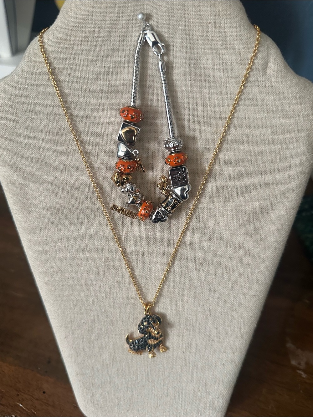Bundle charm bracelet and dachshund Swarovski necklace doxie